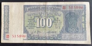 G-10 100RS BANK NOTE SIGNED LK JHA GANDHI ISSUE AT THE BACK AA82 515896