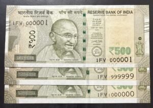 500RS 2018 3 NOTE SET SIGNED URIJIT PATEL 1FV 000001-999999-1000000 VERY RARE AS FIRST AN LAST NOTE OF THE SERIES WITH SAME PREFIX